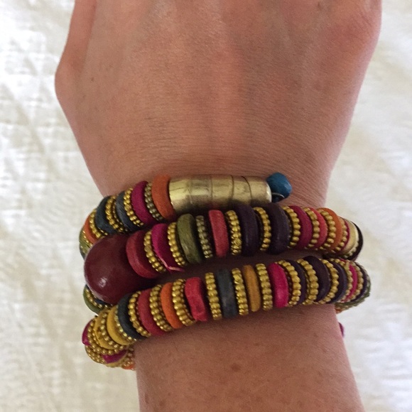 Colorful Indian wooden bead wrap bracelet. Unique! - Picture 1 of 2